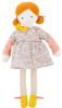 Mademoiselle Blanche is quite the stylish doll! She is wearing a striped jersey shirt and sparkly leggings, with a floral cotton poplin dress and a yellow bow on the collar.