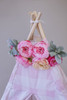 A gorgeous pink deluxe flower garland made from premium silk florals. Made up of peonies, lambs ear, cabbage roses, and garden roses.