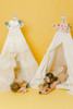 This all cream play tent is made from 100% premium pima cotton (OEKO-TEX certified) fabric that is a gorgeous cream color. The doors have three beautiful hand crafted ruffles.