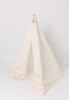 This all cream play tent is made from 100% premium pima cotton (OEKO-TEX certified) fabric that is a gorgeous cream color. The doors have three beautiful hand crafted ruffles.
