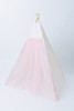 The Angelina Play Tent by E&E is a unique tent with gorgeous tulle doors!! Tulle is four layers thick of pink tulle. The rest of the tent is a cream fabric made up of 100% pima cotton.