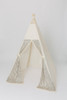 This all cream play tent is made from 100% premium cotton (OEKO-TEX certified) with a silver sequin doors and cream Pom Pom trim to finish it off.
