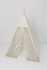 This all cream play tent is made from 100% premium cotton (OEKO-TEX certified) with a silver sequin doors and cream Pom Pom trim to finish it off.