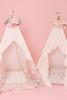 This tent is made of 100% pima cotton fabric. The doors have four gorgeous lace ruffles on the bottom.