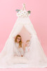 This all cream play tent is made from 100% premium pima cotton (OEKO-TEX certified and tulle.
