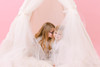 This all cream play tent is made from 100% premium pima cotton (OEKO-TEX certified and tulle.