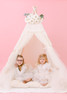 This all cream play tent is made from 100% premium pima cotton (OEKO-TEX certified and tulle.