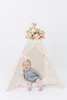 This tent is all cream is made of 100% pima cotton fabric. The doors have lace with cream pom pom trim.
