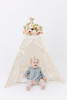 This tent is all cream is made of 100% pima cotton fabric. The doors have lace with cream pom pom trim.
