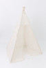 This tent is cream and it is made of 100% pima cotton fabric. The doors are made with a gorgeous eyelash lace with cream pom pom trim.