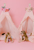 This all pink play tent is made from 100% premium pima cotton (OEKO-TEX certified) fabric that is blush pink with red polka dots. The doors have three beautiful hand crafted ruffles.