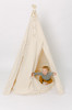 This play tent is made from 100% premium cotton (OEKO-TEX certified) in natural canvas that is 7 oz. The play tent comes with a roll up door.