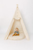 This play tent is made from 100% premium cotton (OEKO-TEX certified) in natural canvas that is 7 oz. The play tent comes with a roll up door.