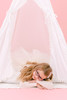 This tent is all white and it is made of 100% pima cotton fabric. The top triangle of the tent has a stunning embroidered white lace.