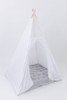 This tent is all white and it is made of 100% pima cotton fabric. The top triangle of the tent has a stunning embroidered white lace.