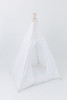 This tent is all white and it is made of 100% pima cotton fabric. The top triangle of the tent has a stunning embroidered white lace.