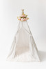 This tent is made of light gray fabric and it is made of 100% premium pima cotton fabric. The tent comes with white pom pom trim and has tie back doors.