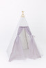 Tulle is four layers thick of gray tulle. The rest of the tent is a light gray fabric made up of 100% pima cotton.