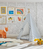 This tent is made of Italian blue horizontal stripes and it is made of 100% cotton 8 oz. fabric.