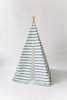 This tent is made of Italian blue horizontal stripes and it is made of 100% cotton 8 oz. fabric.