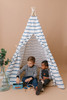 This tent is made of Italian blue horizontal stripes and it is made of 100% cotton 8 oz. fabric.
