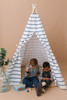 This tent is made of Italian blue horizontal stripes and it is made of 100% cotton 8 oz. fabric.