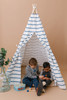 This tent is made of Italian blue horizontal stripes and it is made of 100% cotton 8 oz. fabric.