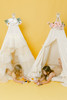 This play tent has a cream base made from 100% premium pima cotton (OEKO-TEX certified) with ivory/cream tulle colored layered doors.