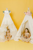 This play tent has a cream base made from 100% premium pima cotton (OEKO-TEX certified) with ivory/cream tulle colored layered doors.