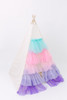 This play tent has a cream base made from 100% premium pima cotton (OEKO-TEX certified) with tulle colored layered doors. These tulle ruffles are handcrafted and beautiful.