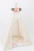 A variety of pink and peach silk florals with eucalyptus.