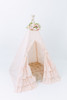 The Peach Play Tent is very whimsical and dreamy!! This all peach play tent is made from 100% premium pima cotton (OEKO-TEX certified). The play tent comes with ribbon tie back doors.