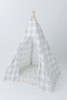 The Rowan Play Tent is a grey gingham/buffalo plaid play tent. This play tent is made from 7 oz. cotton (OEKO-TEX certified) fabric. The play tent comes with tie back doors. It has four wooden poplar rods that hold up a beautifully crafted play tent.