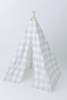 The Rowan Play Tent is a grey gingham/buffalo plaid play tent. This play tent is made from 7 oz. cotton (OEKO-TEX certified) fabric. The play tent comes with tie back doors. It has four wooden poplar rods that hold up a beautifully crafted play tent.