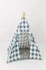 This tent is made of a gunmetal color buffalo check (also known as gingham) and it is made of 100% cotton twill fabric.