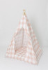 A dark blush pink gingham/buffalo plaid play tent.