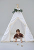 The Elliott tent is classy using white twill cotton with cream tassel fringe on the front panels.