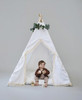 The Elliott tent is classy using white twill cotton with cream tassel fringe on the front panels.