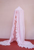 The Pink Ruffle Canopy has beautiful vertical ruffles on its doors and uses about 15 yards of the finest pima cotton available.