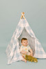 This tent is all blue gingham fabric pattern made of 100% 7 oz. cotton fabric.