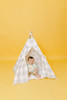 This tent is all gray gingham fabric pattern made of 100% 7 oz. cotton fabric.