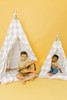 This tent is all gray gingham fabric pattern made of 100% 7 oz. cotton fabric.