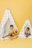 This tent is all gray gingham fabric pattern made of 100% 7 oz. cotton fabric.