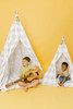 This tent is all gray gingham fabric pattern made of 100% 7 oz. cotton fabric.