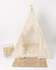 The Zoe Play Tent is a earth-tone tent with a classic southern beauty look! This tent is made of a golden brown buffalo check (also known as gingham) with vertical ruffles on the front panels. It is made from very soft and smooth 100% pima cotton fabric.