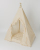 The Zoe Play Tent is a earth-tone tent with a classic southern beauty look! This tent is made of a golden brown buffalo check (also known as gingham) with vertical ruffles on the front panels. It is made from very soft and smooth 100% pima cotton fabric.