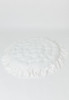 A circle mattress made of all white twill cotton fabric with a beautifully handcrafted ruffle around the edges.