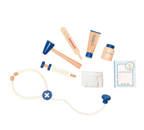 Beautifully designed wooden Doctor Tools are all packed into a wonderfully illustrated Doctor Valise.