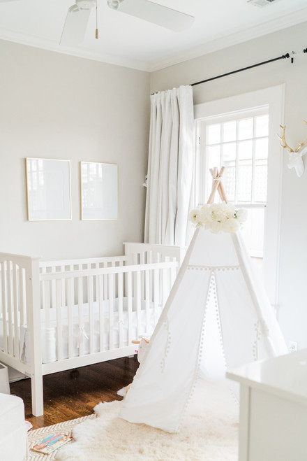 This all white play tent is made from 100% twill cotton with white pom pom borders.