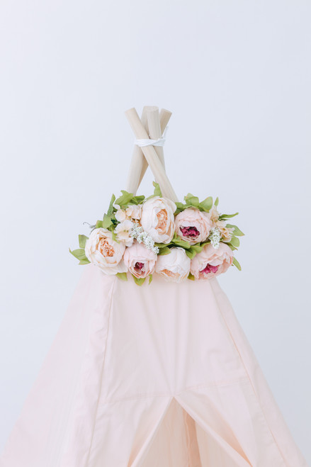 The Peach Play Tent is very whimsical and dreamy!! This all peach play tent is made from 100% premium pima cotton (OEKO-TEX certified). The play tent comes with ribbon tie back doors.
